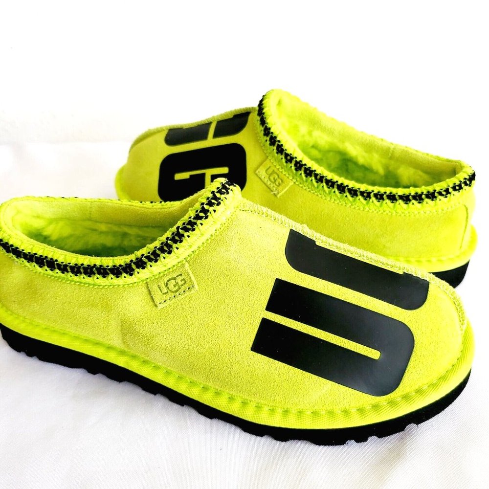 UGG Mens Tasman Chopd Slides Slippers $100 Key Lime Lamb 9 WOOL Suede Grinch NEW